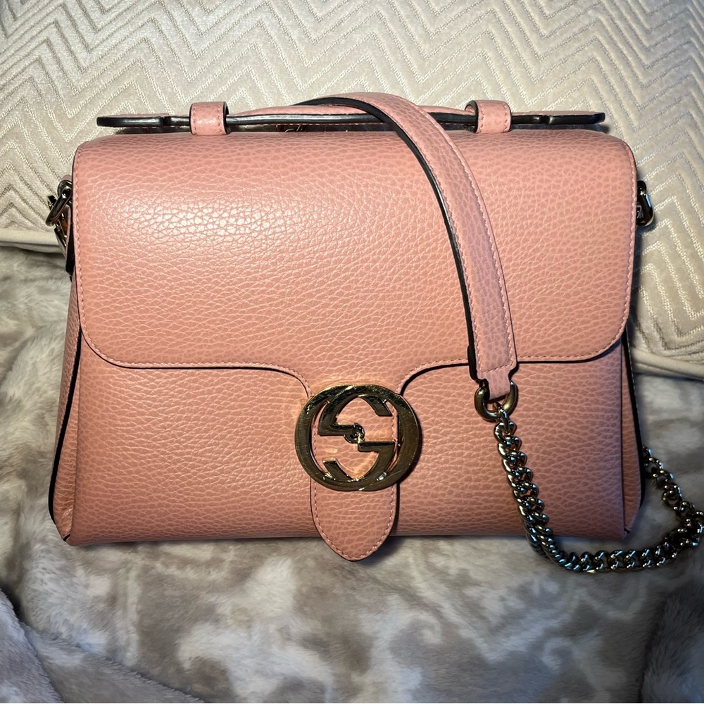 Gucci Dollar Calfskin Interlocking G Medium Top Handle Shoulder Bag